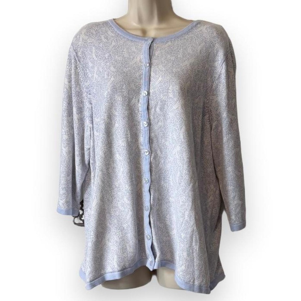 Vintage Y2K CJ Banks Pastel Blue Floral Jacquard Knit Cardigan, Women's Size 1X